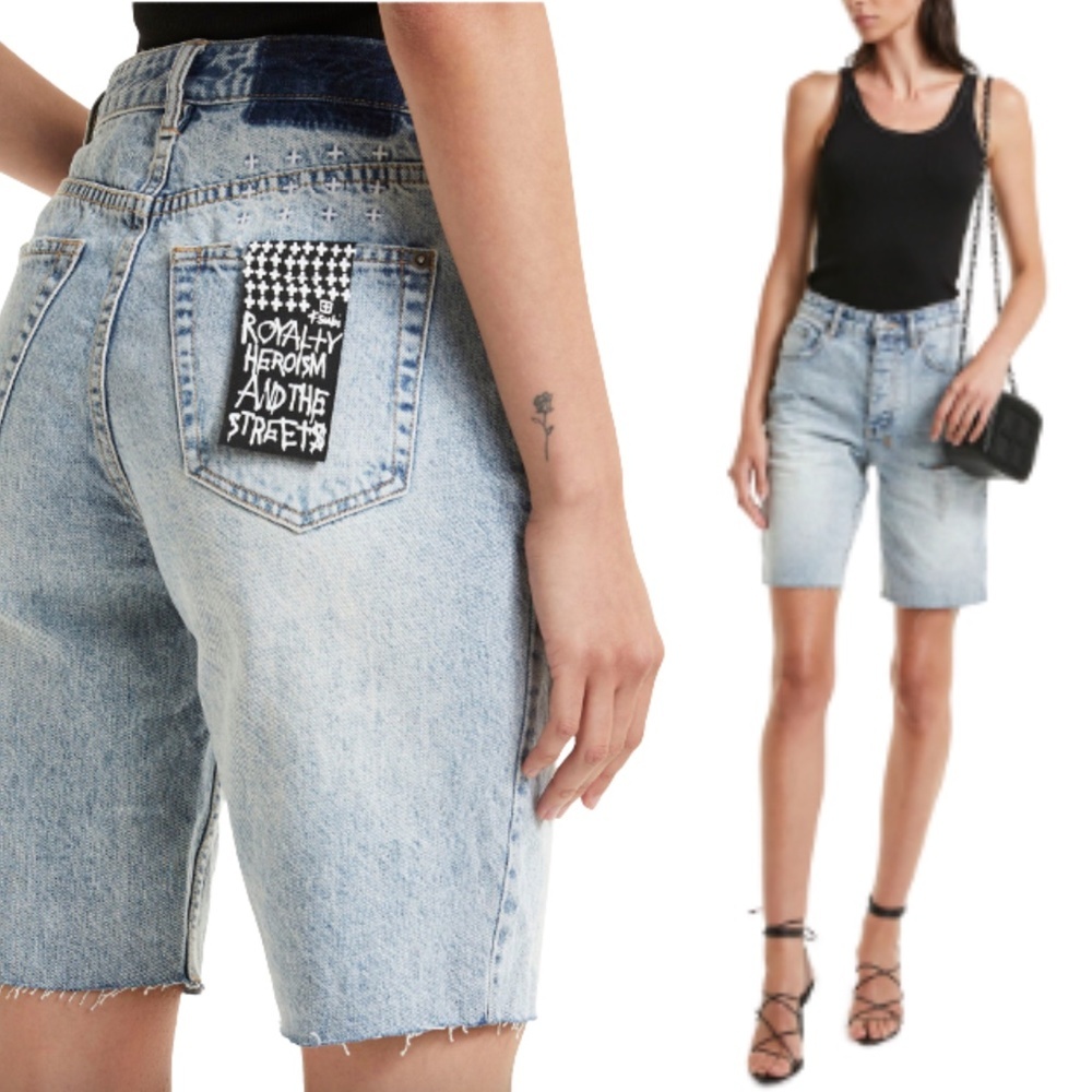 Ksubi Light Blue Jean Shorts with Graphic Detail